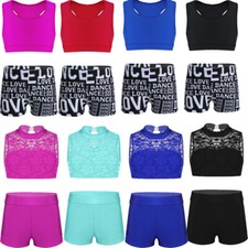2PCS Kid Girls Tankini Outfit Dance Tops Bottoms Ballet Gym Workout Sport Wear