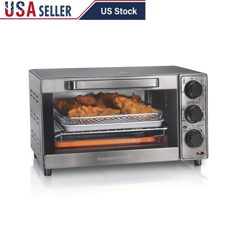 4-Slice Air Fryer Toaster Oven with Convection Cooking & Metal Basket Bake Pan