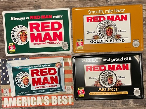 Vintage Red Man Chewing Tobacco 17 3/4 x 11 3/4 Embossed Metal Signs Bundle.NOS - Picture 1 of 3