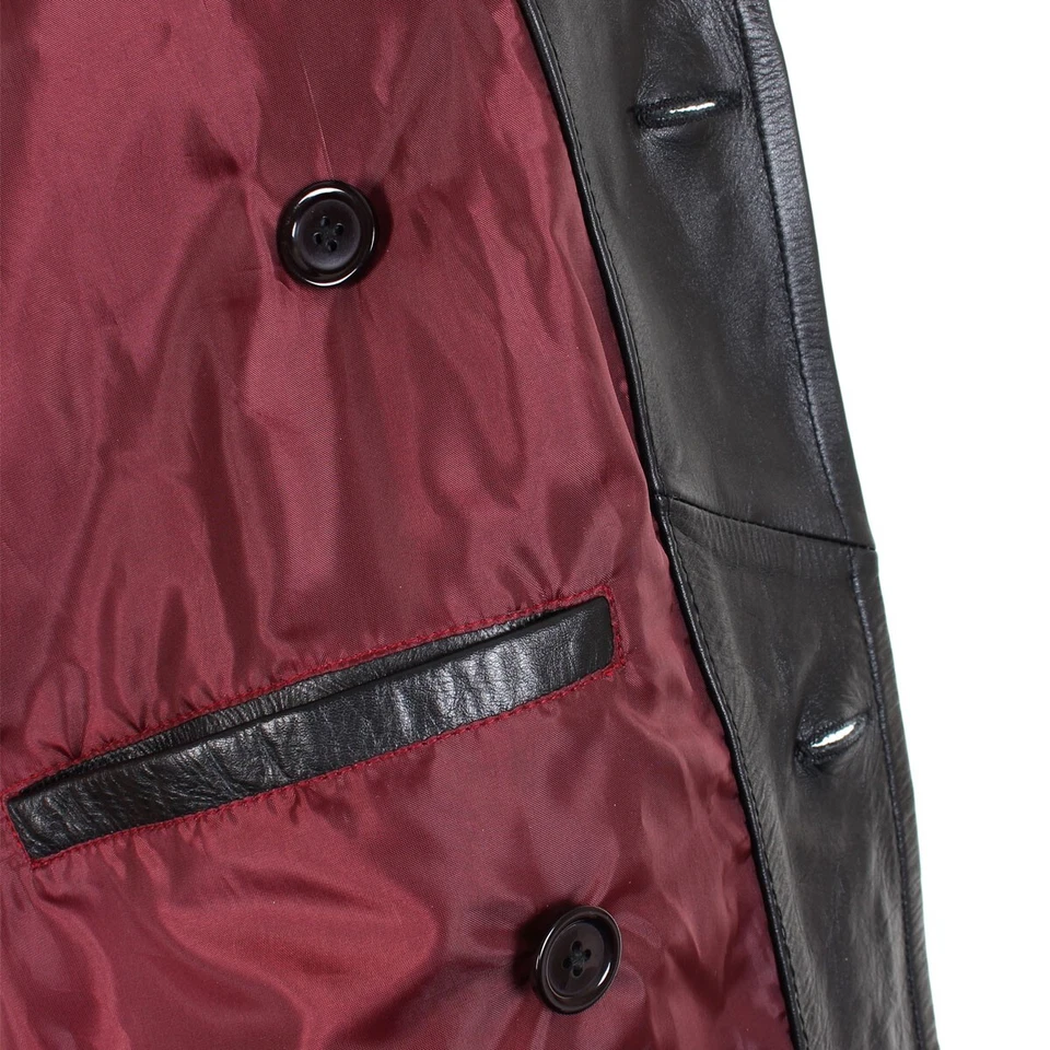 Abrigo de cuero negro oficial de la Armada del ejército ruso de la Segunda Guerra Mundial cuello de piel genuina Foto 3 de 4