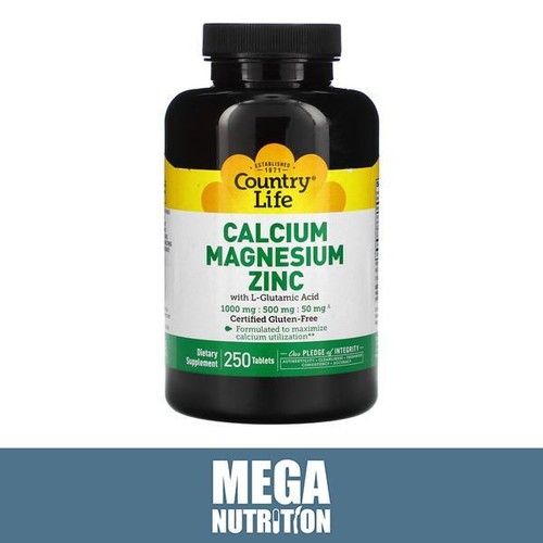 Country Life Calcium Magnesium Zinc 250 Tablets Bone and Muscle Function