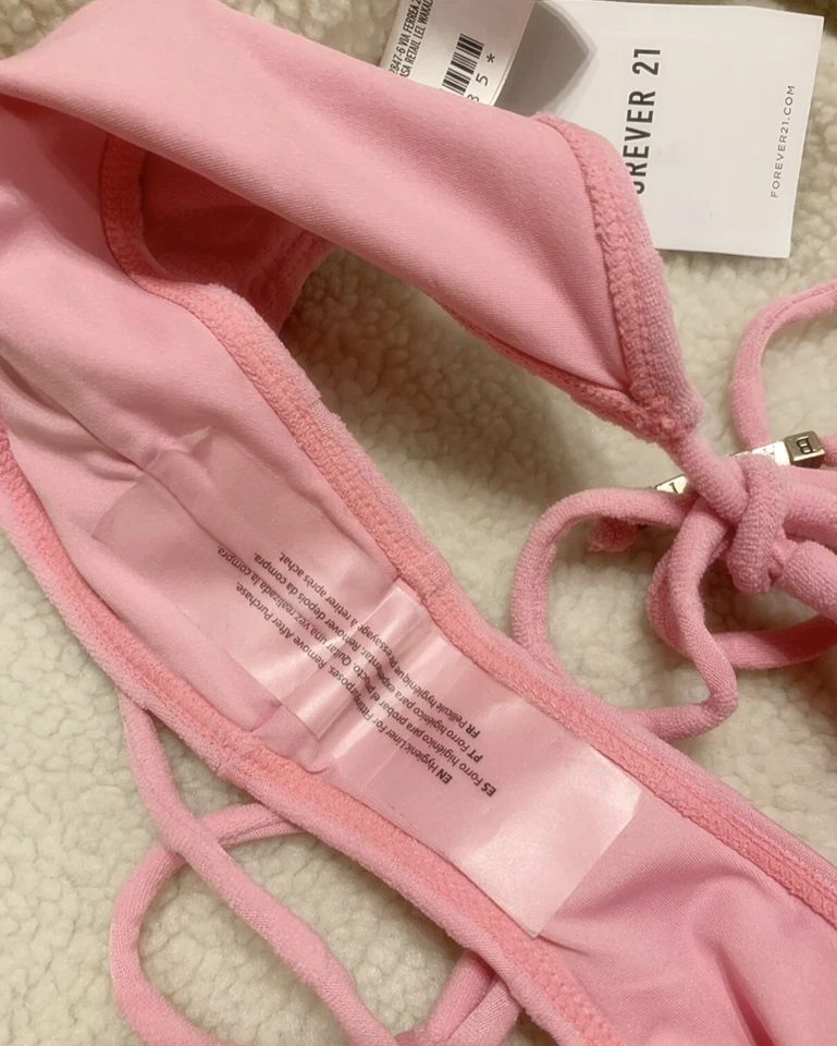 Nuevo Barbie X Forever 21 Parte Inferior de Bikini Rosa Glaseado Terry Material Foto 4 de 4