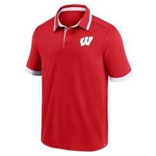 Wisconsin Badgers Men's Red Color Block Poly Polo - New With Tags 
