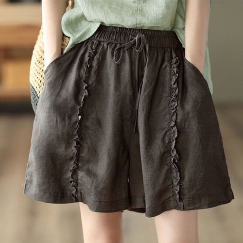 Women Ethnic Baggy Shorts Ruffle Edge Wide Leg Elastic Waist Loungwear Casual - Picture 7 of 19