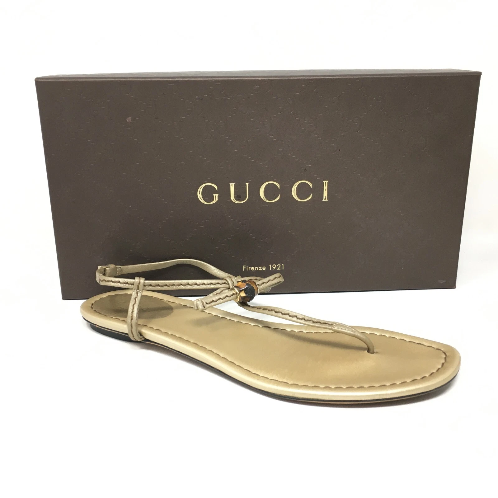 Gucci sandales bambou chaussures femme pointure 38,5 EU 8,5 US lanières cuir doré