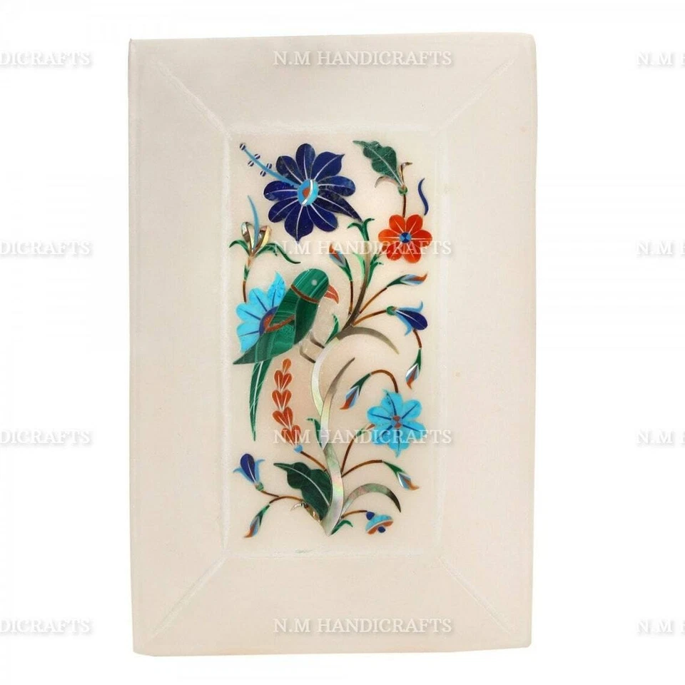 Marble Inlay Tray Parrot Inlay Work Serving Tray Serving Platter Marble Tray - Image 2 of 4