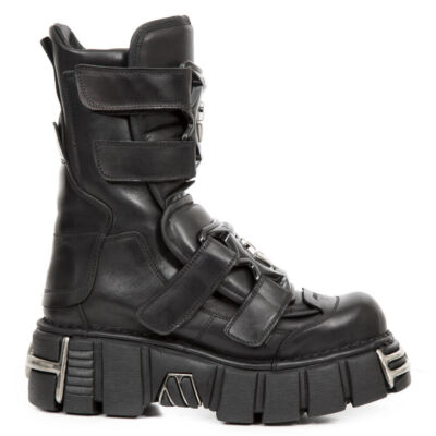 New Rock Boots M-422-S1 Unisex Metallic Black Leather Platform