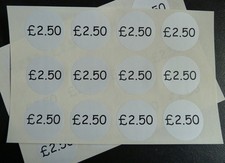 40mm Circular Price, Pricing Retail Labels, Black print onto White Stickers 
