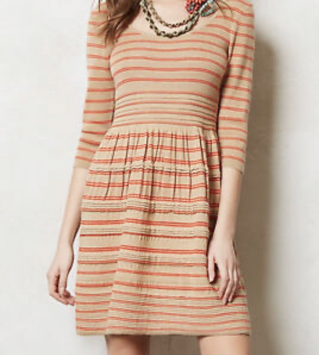 NWT ANTHROPOLOGIE KNITTED AND KNOTTED ELODIE SWEATER DRESS Stripe Scoop Neck L