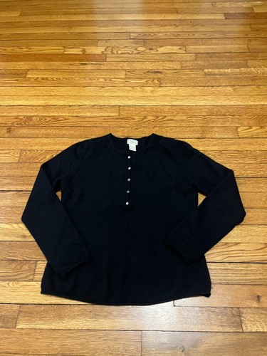 LL Bean Damen Pullover schwarz Kaschmir Größe M 1/4 Knopf Pulli