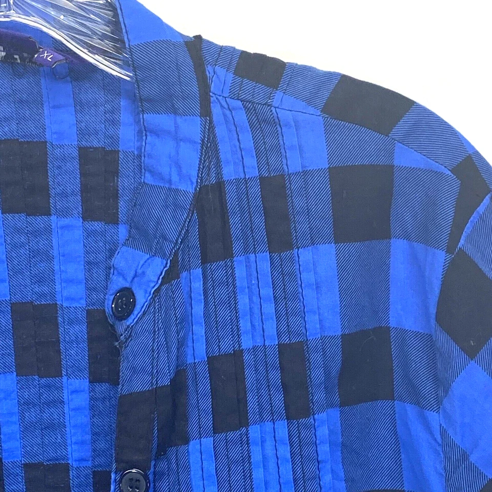 Top Popover Miley Cyrus Max Azria Azul Botón a Cuadros Mangas 3/4 Talla XL RN80734 Foto 3 de 4