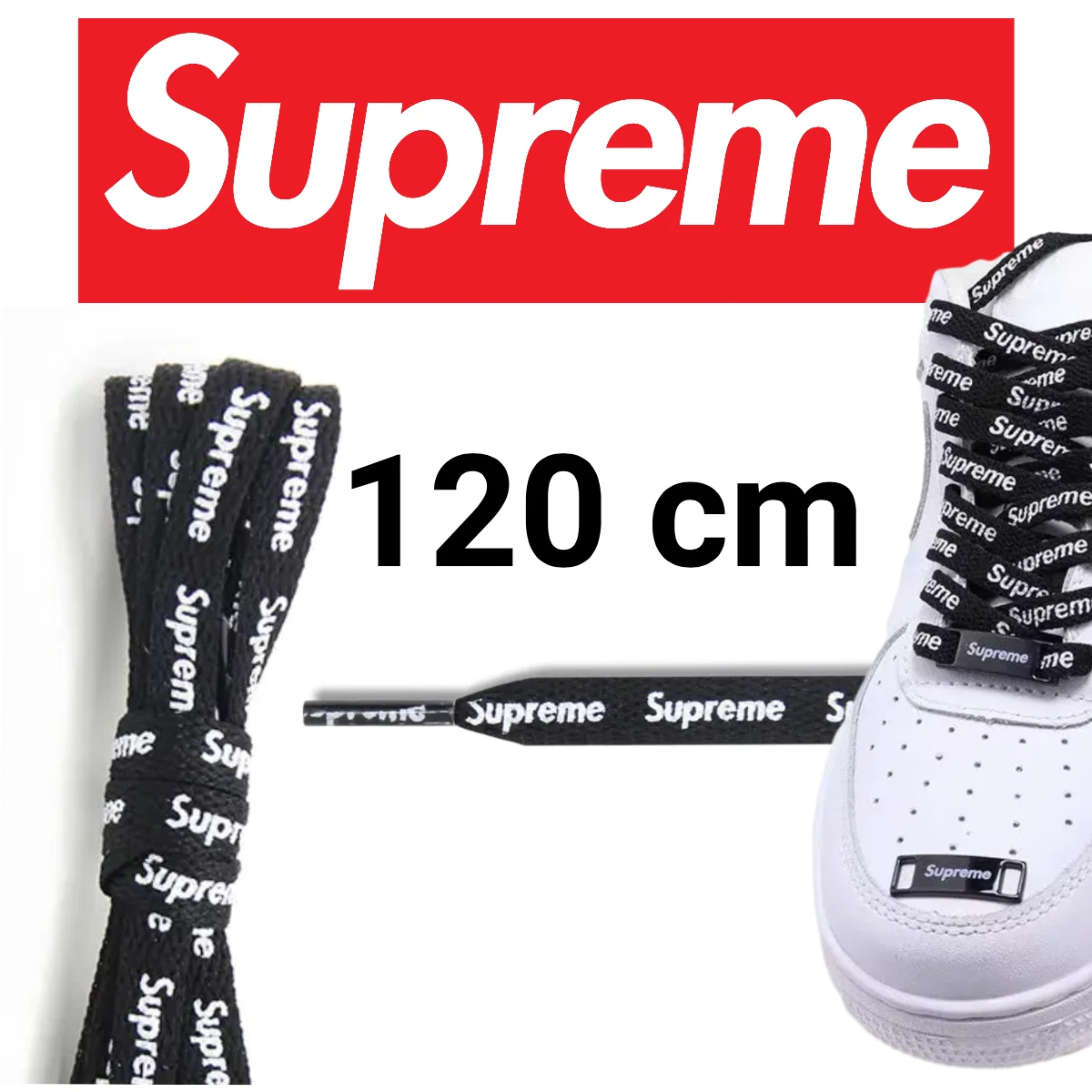 Lacets de chaussures Supreme noir AF1 Dunks Jordans 120 cm 47 po