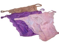 Victoria's Secret Smooth  Lace Bikini Panty 3 Pack Medium Pink, Purple, Praline