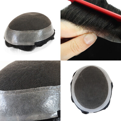 New Toupee Mens Australia Human Hair Replecement System LaceSkin Hairpiece Black