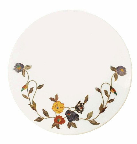 Floral Art Intarsien Couchtischplatte für Eingangsbereich Dekor Rund Marmor Ecktisch - Bild 3 von 4