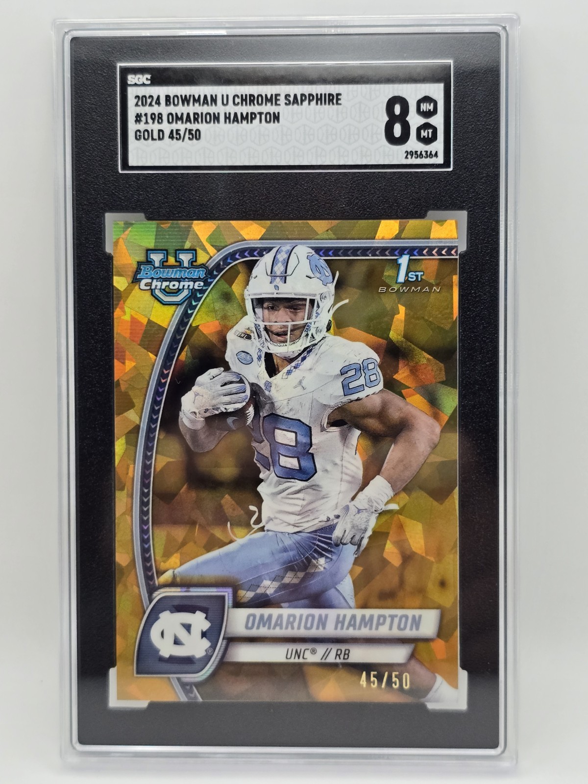 2024 Bowman University Chrome Sapphire Edition Omarion Hampton #198 Gold /50