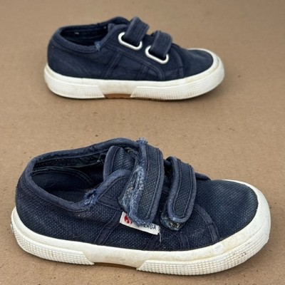 Superga Kids Navy Canvas Hook-and-Loop Sneakers Shoes Size 10.5 ToddlerEU28 Fair