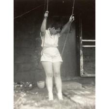 Vintage Photo Black And White Pretty Woman On Swing