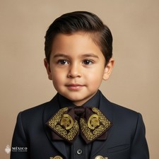 Brown Mexican Kids Embroidered Charro Mo o   Traditional Baby Mariachi Bow