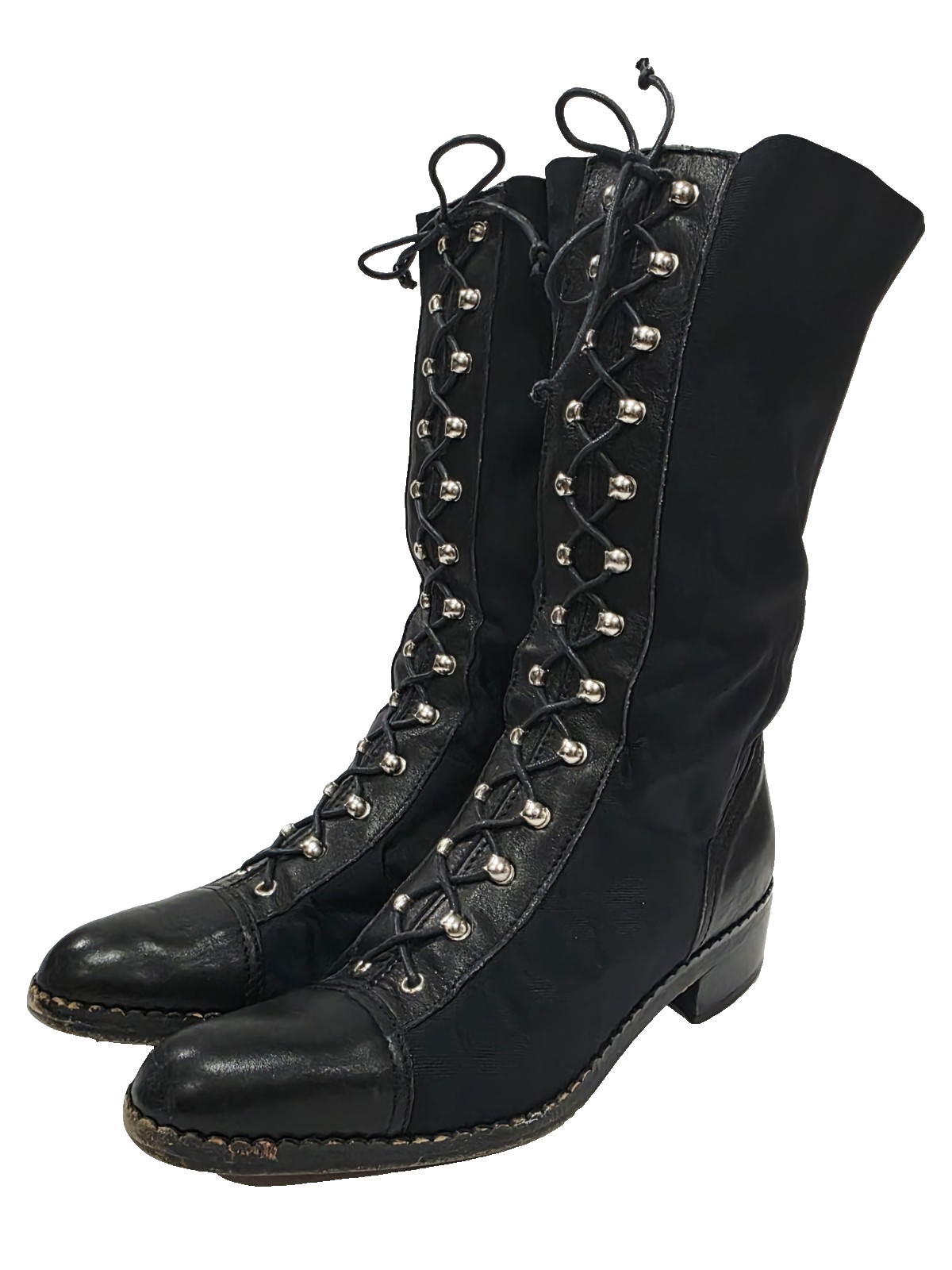Walter Steiger BLACK ELASTIC LEATHER Boot Stretch Lace Fabric 35.5 US 5.5 Used