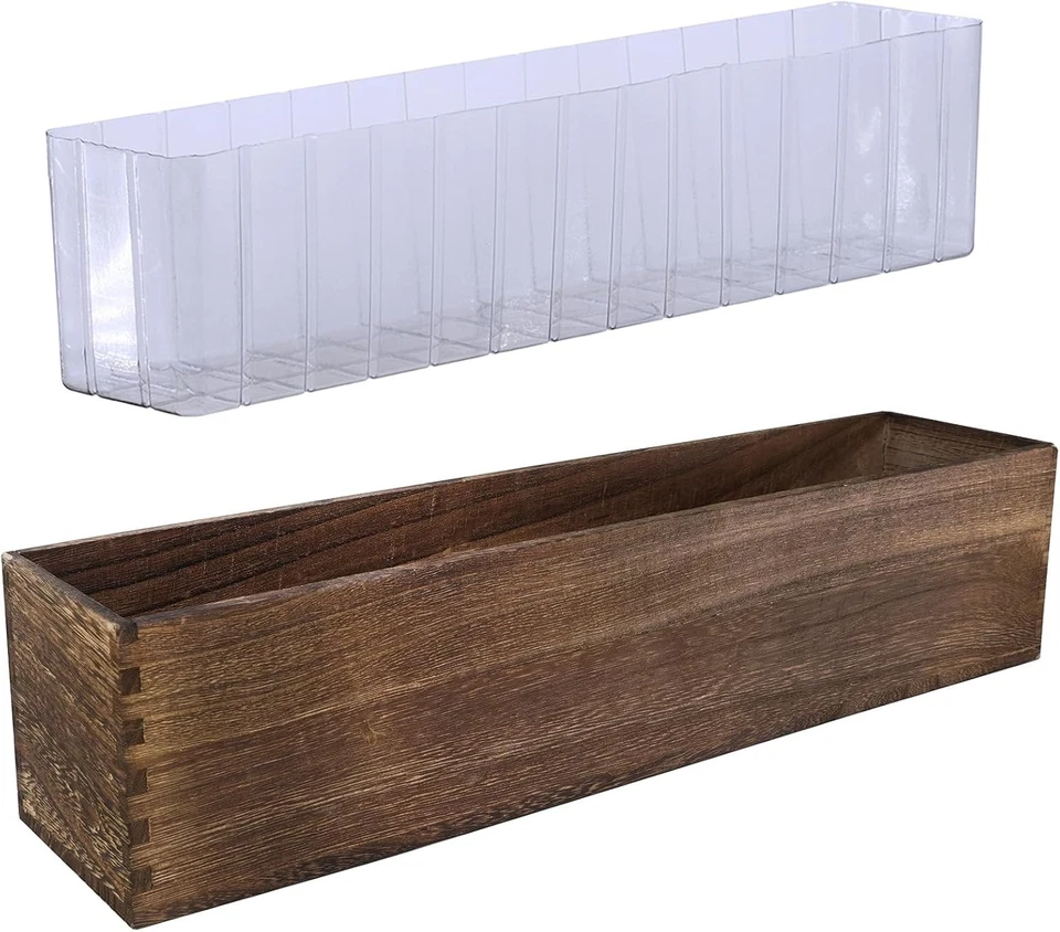 Charming Rectangular Wooden Planter Box 17.3" L x 3.9" W with Liner for Events - Image 3 of 4