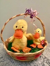Ty Beanie Buddy and Baby QUACKERS Duck set of 2 New with Mint Tags