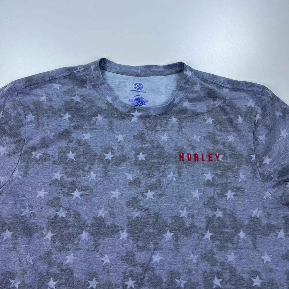 Camisa masculina Hurley grande azul estrelas geométrica gola redonda praia EUA casual - Imagem 2 de 4