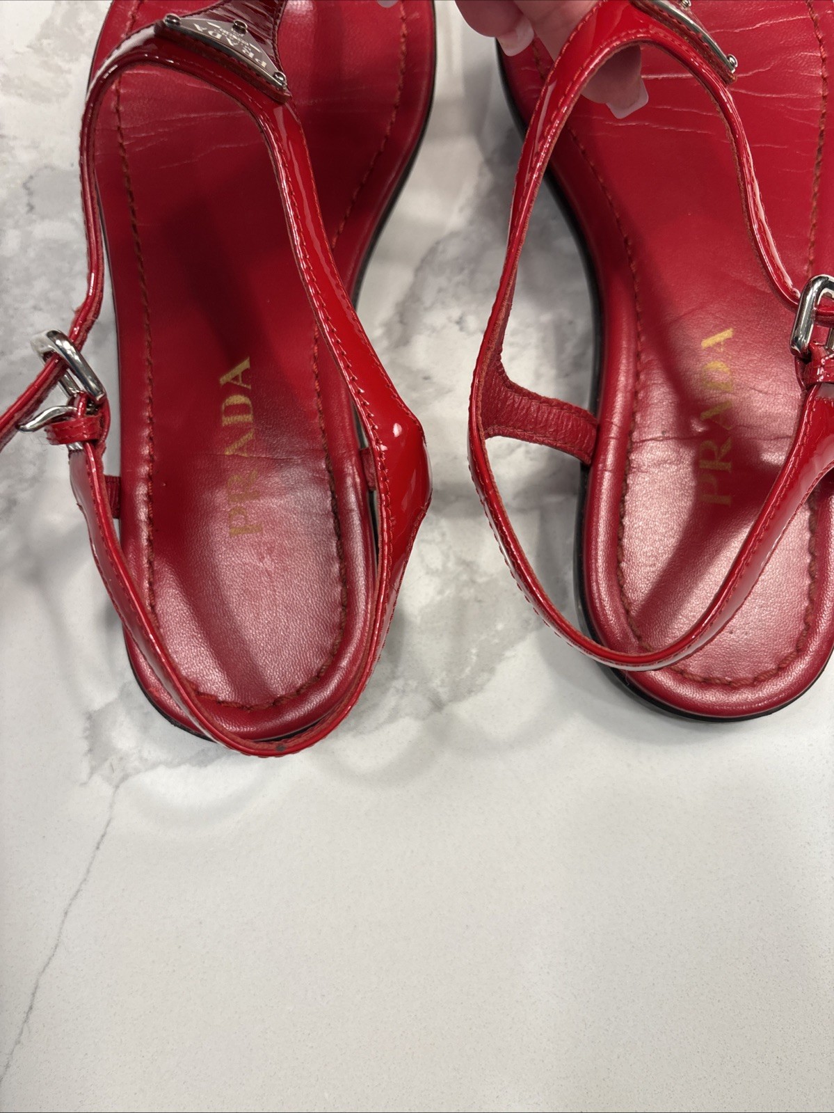 PRADA Sandal Bundle Women’s Size 37 Patent Leather Black & Red thumbnail 16