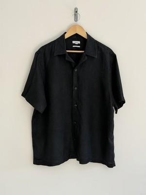 Reiss Leinenhemd Schwarz Kurzarm Resort Beldi Herren 2XL Relaxed Fit