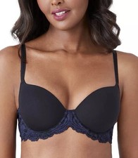 WACOAL 853322 Underwire Lined Lace CONTOUR T-shirt Bra Size 38G Black  Navy