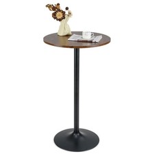 Round Bar Table Bistro Pub Table with Adjustable Height & Metal Base