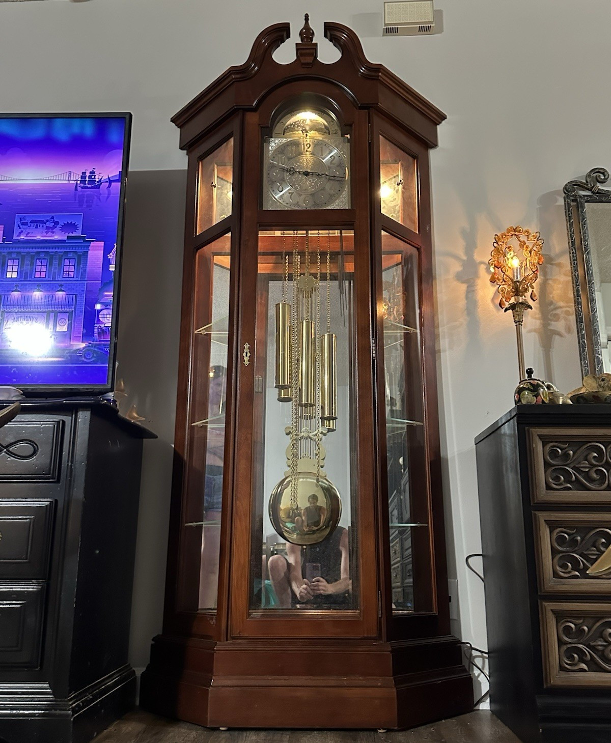 Ridgeway Grandfather Clock Chain Driven Moon Dial Westminster Chime Wood 1995