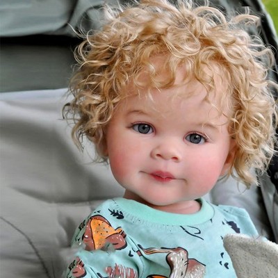 Reborn Baby Doll 30'' Handmade Cute Toddler Girl Rooted Curly Hair Cloth Body Toy