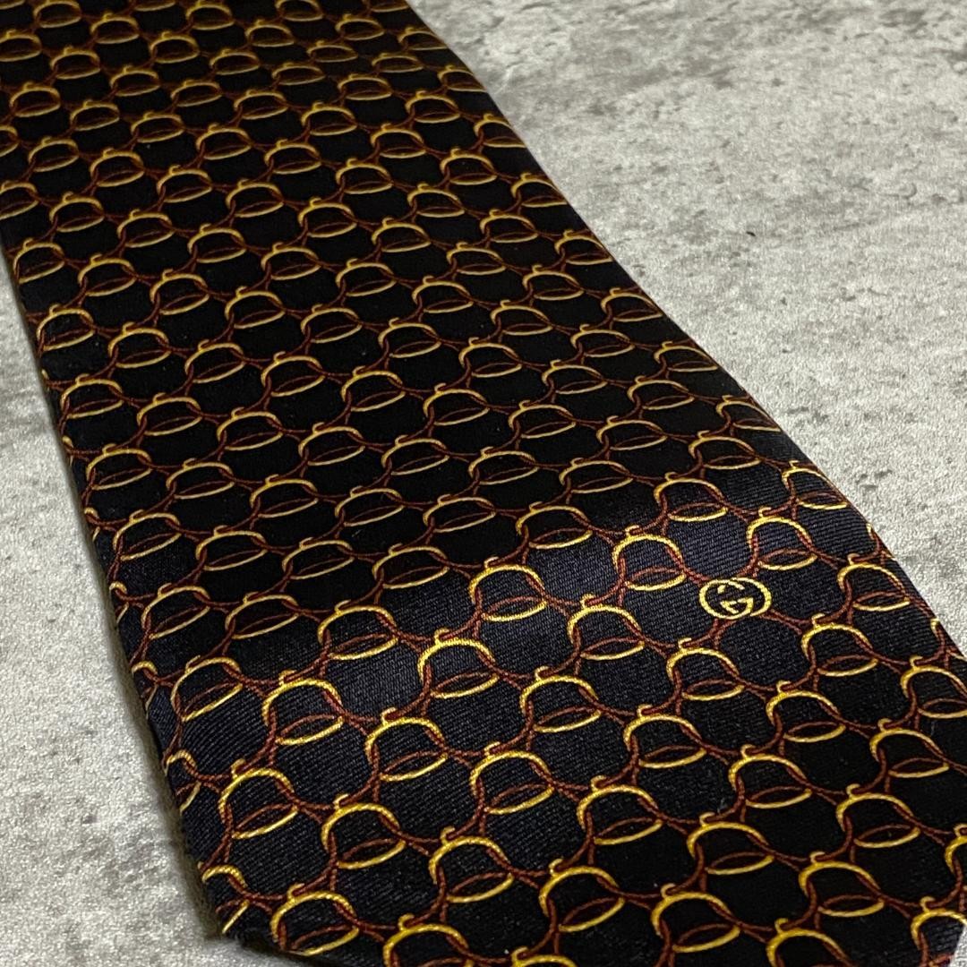Gucci Tie Chain Pattern Interlocking G Black Gold… - image 3