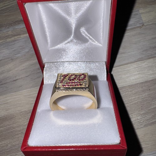 CUSTOM DESIGN 100 Ring Men’s 10k Gold Filled 1 CT Diamond .4 CT Rubies 6.55g TW
