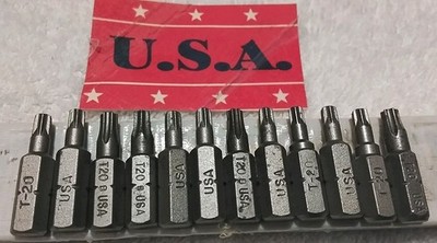12PC USA-MADE TORX BIT T-20 1/4'' HEX × 1'' LONG SET  MADE IN THE USA  