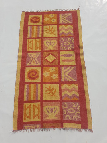 Vintage Handmade Traditional Geometric Yellow Red Kilim Rug Carpet 137x77cm