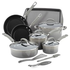Rachael Ray Brights Nonstick Cookware Pots and Pans Set, 14 Piece, Sea Salt ...