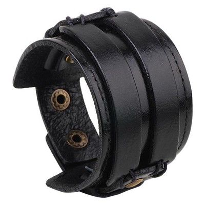 Armband Punk Manschette Echtleder Herren schwarz verstellbar Rindsleder...