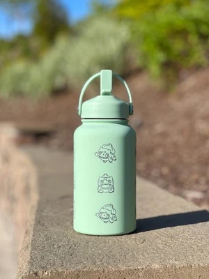 Bulbasaur Water Bottle Engraved Coffee Tumbler, Grass Kanto Starter Waterbottle - Image 1 of 4