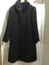 BHS Long Black Coat Removable Black Faux Fur Collar Size 18