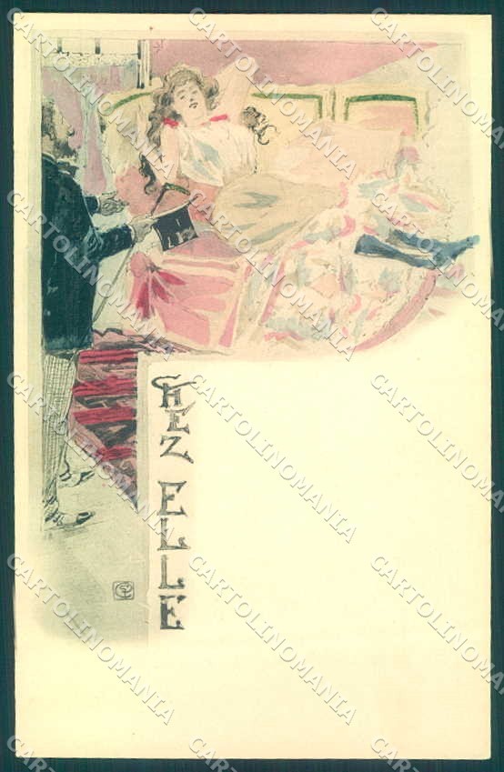 Cartolina Artista Firmata Conrad Lady Art Nouveau Chez Elle VK9351