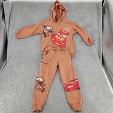 Disney Pixar Cars Hoodie Set Boys 5T Lightning McQueen Tow Mater Brown Sweatsuit