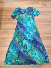 Carole Little BlueGreen Floral Dress 8P M/L Bright Watercolor Print Boho Artwear