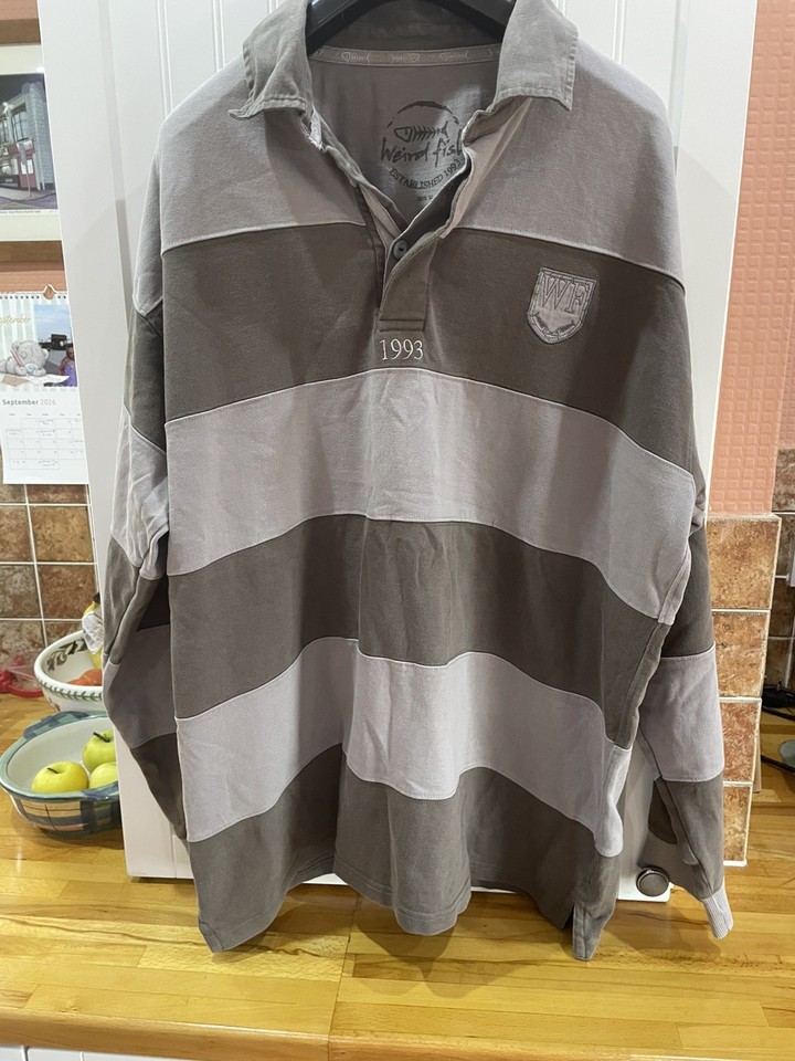 Mens Weird Fish Long Sleeve Rugby Shirt Top size XL / 2XL colour Grey ...