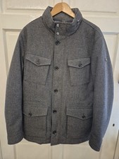 HACKETT Coat Wool Bib Field Jacket Size L HERRINGBONE