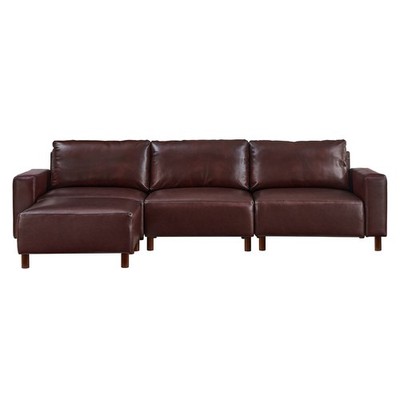 Faux Leather L Shaped Sectional Sofa Upholstered Modular Couch With Ottoman