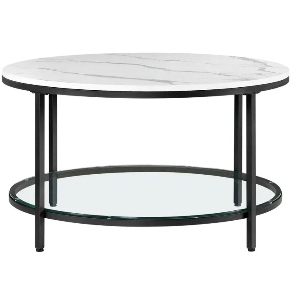 Table Basse VASAGLE Marbre Blanc Noir Verre Trempé Moderne LCT071B13 - Photo 1/4