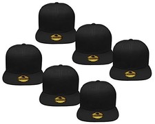 Plain Blank Flat Brim Adjustable Snapback Baseball Caps LOT 6 Pack Black