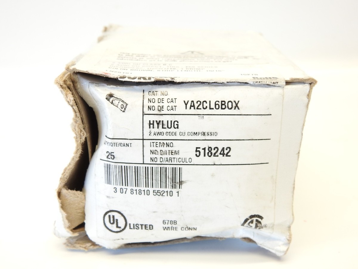 Lot Of 25 Burndy 518242 YA2CL6BOX Compression Terminal, 2 AWG CU